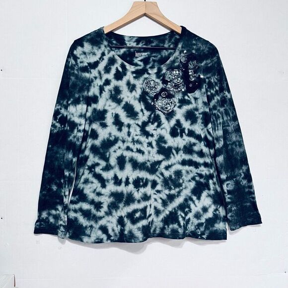 Style & Co Petite Blue Tie Dye Top   Sz L.  EUC - Picture 1 of 5